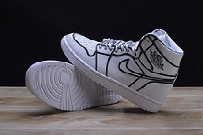 nike air jordan 1 retro “comic 3d pencil” white hand-painted mens aa4724-110